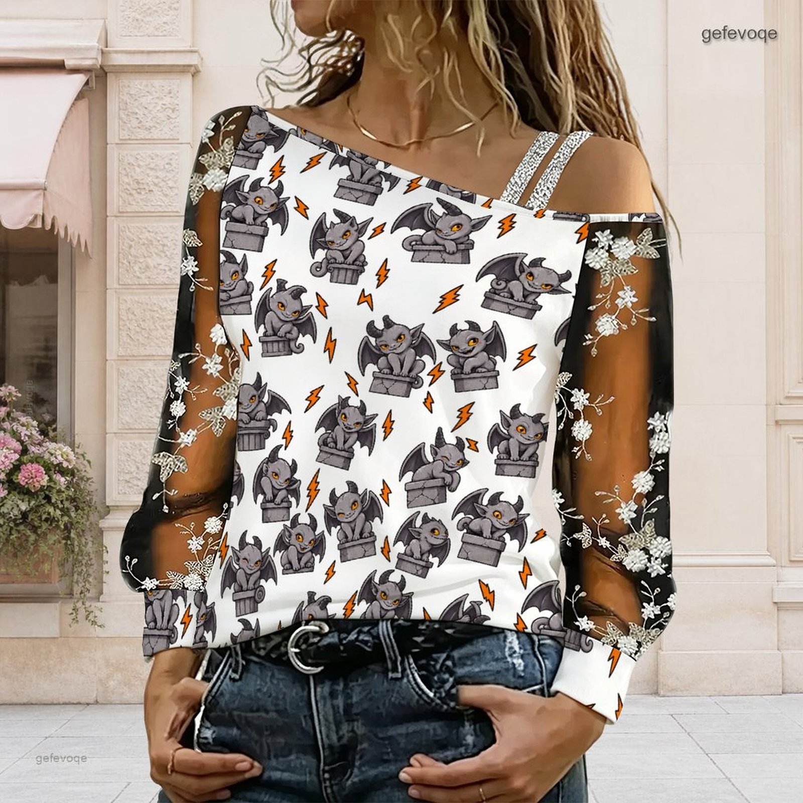 Blouse Off Shoulder - Women Asymmetric Off Shoulder Top Cartoon