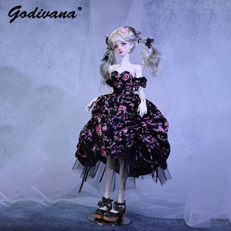 1/4 BJD Doll Dress Black‑Base  - огляд і ціна Midi Skirt Floral